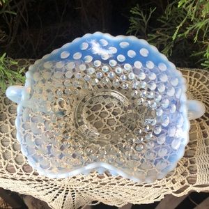 VTG Fenton 7” Hobnail Opalescent Glass 2 Handled Bon Bon Dish
